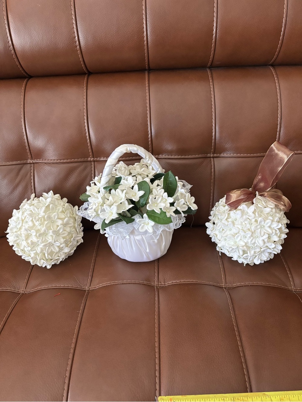 White Faux Flower Basket and Pomander Set - wedding flower girl accessories